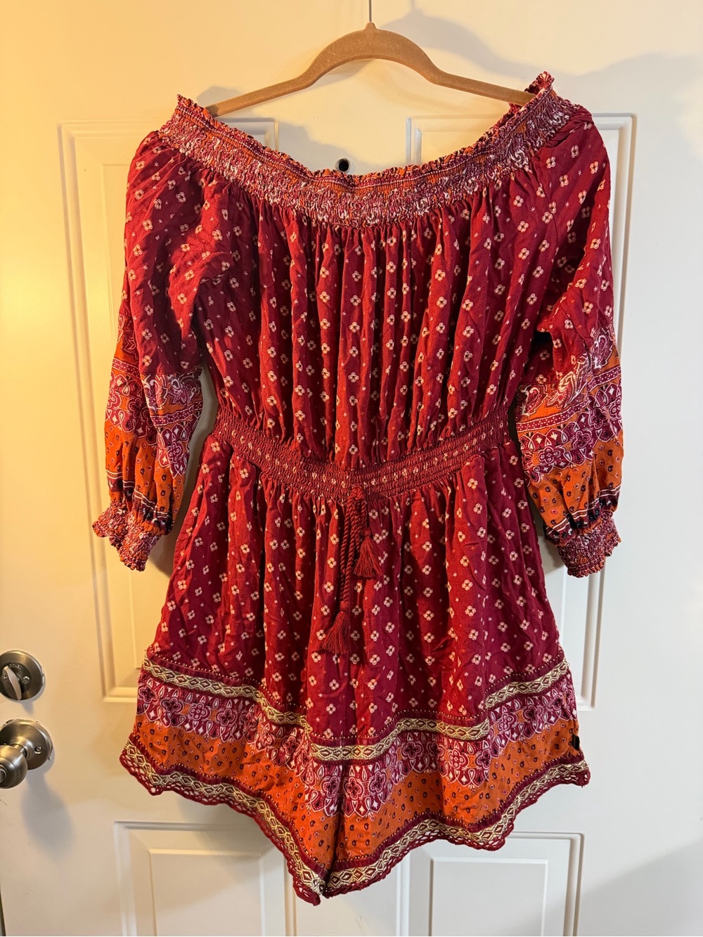 Superdry Boho Off Shoulder Printed Romper Size US 8 Festival